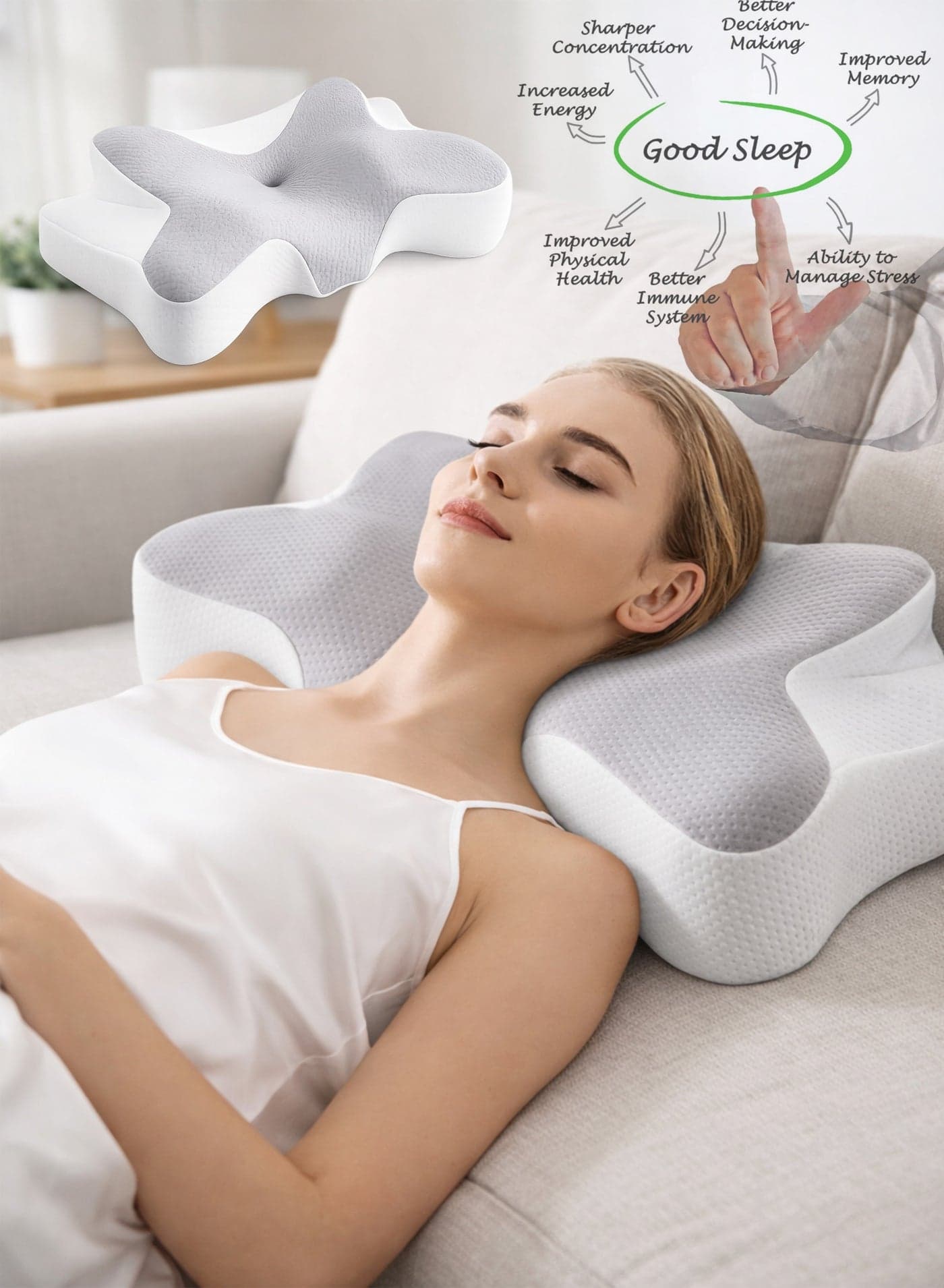 Orthopedic Cervical Neck Pillow for Pain Relief, Spine Alignment And Shoulder Support Ergonomic Butterfly Memory Foam Pillow with Dual Height Design Central Cavity And Armrest Zones Contour Neck Support Pillow for Side, Back And Stomach Sleepers With Washable Cover