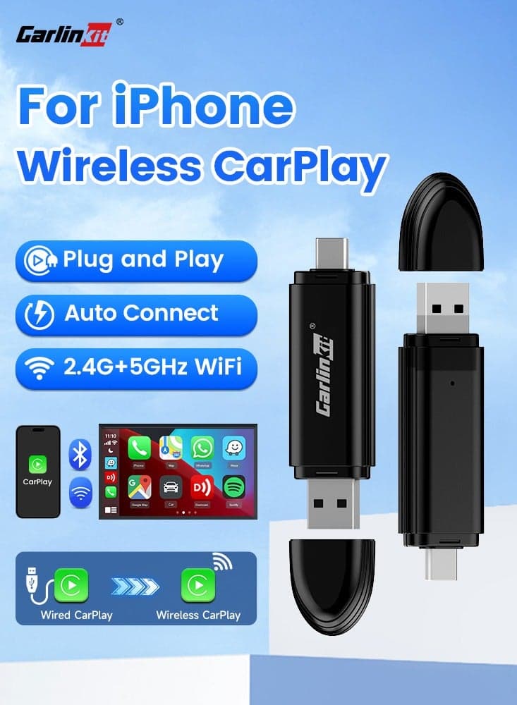 MINISE Wireless CarPlay Adapter USB-A/C for iPhone Convert Wired to Wireless Carplay Fast-Connect Plug&Play FOTA