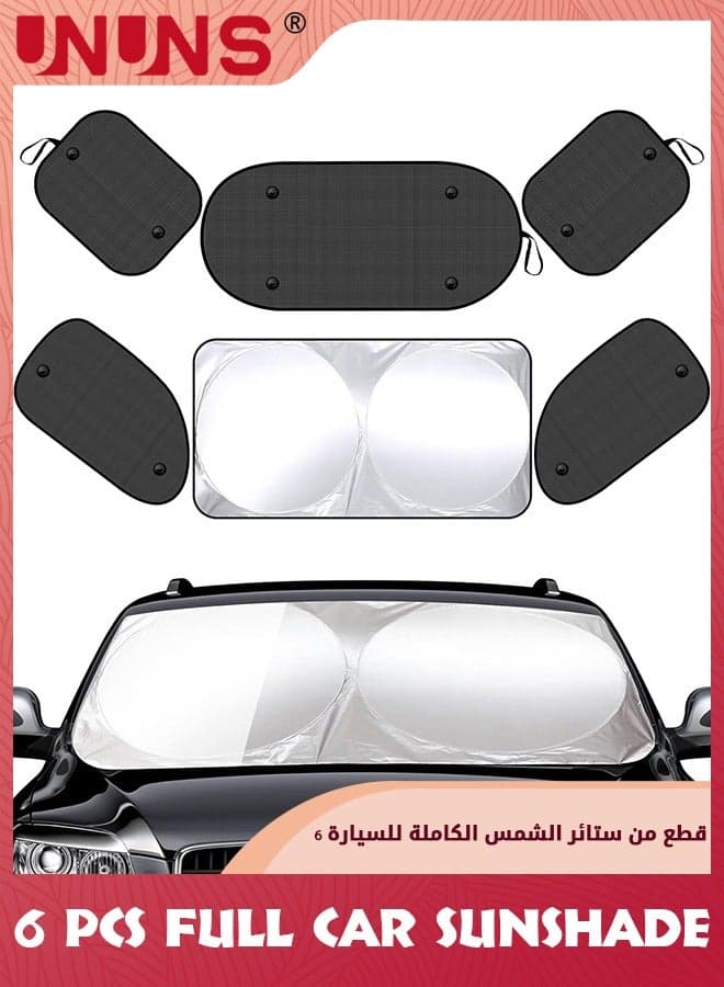 Universal Car Window Shades Set,6 Pcs Auto Window Sunshades Privacy Curtains-Sun Visor Windshield Shade+4 Front Rear Side Window Shade Cling Sunshade,100% Block Light For Breastfeeding,Camping