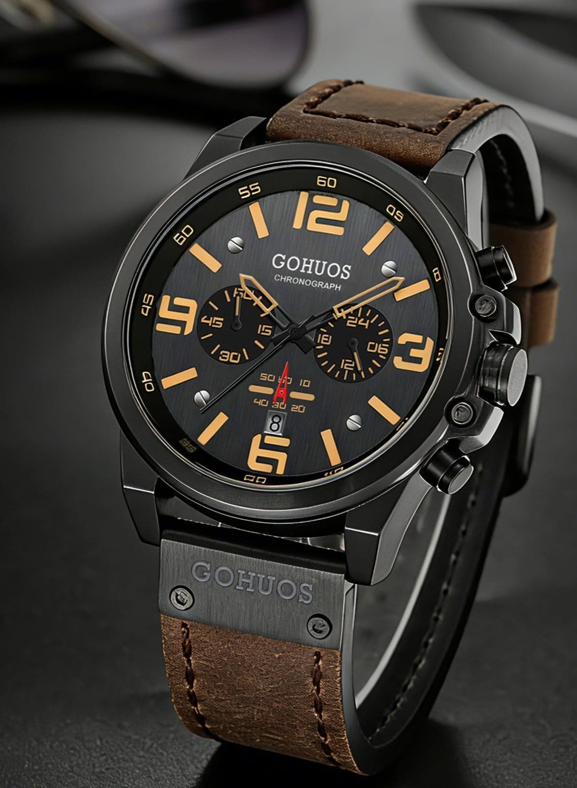 Luxury Men's Military Stopwatch Waterproof Leather Chronograph Wristwatch Men's Fashion Quartz Wristwatch - 48mm