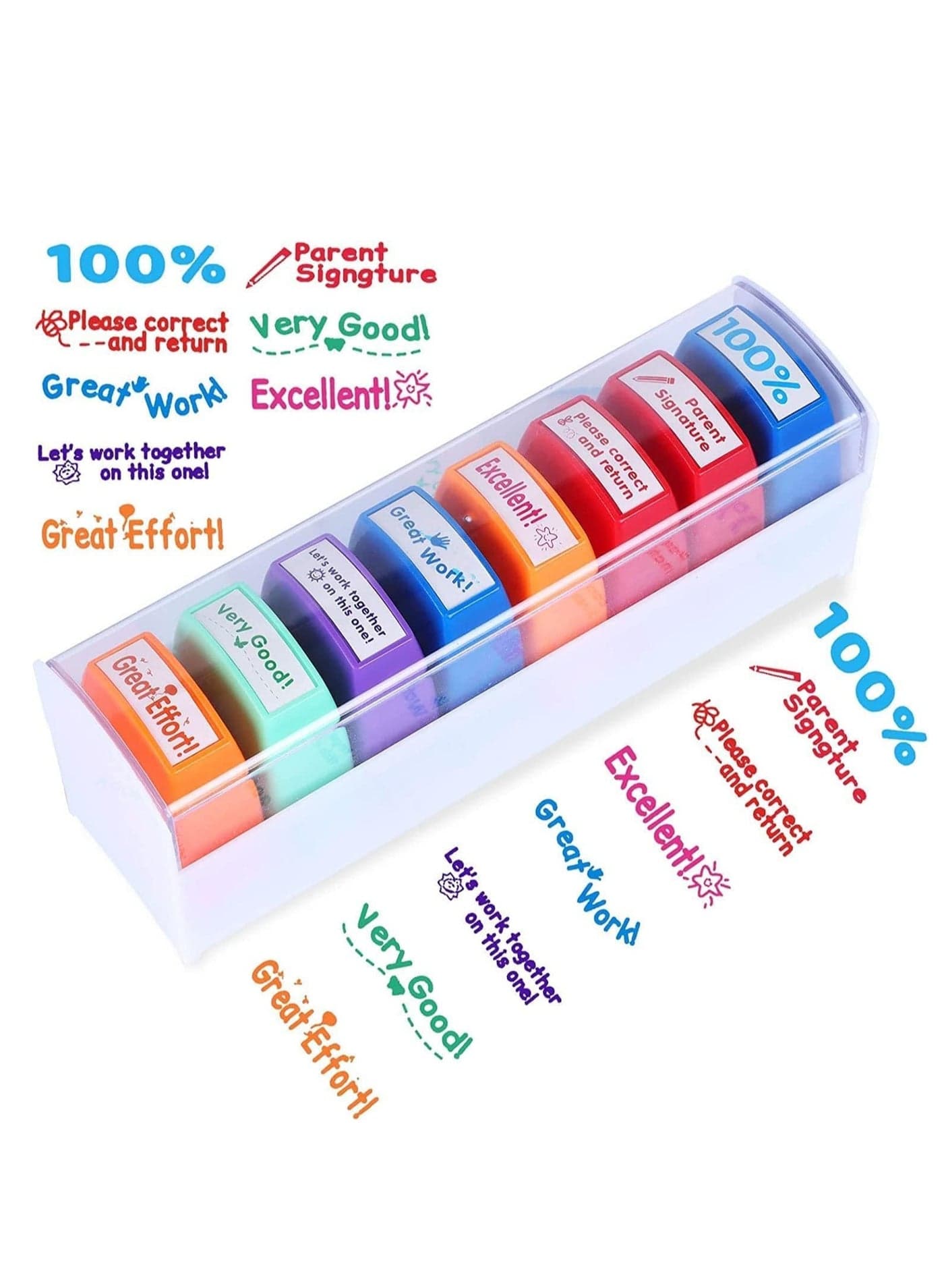 Self-Inking Teacher Stamp Set Mess-Free Motivation Teacher Grading Stamp Set Teachers Review Homework Feedback Stamps for Classroom Grading Encouragement Motivation Recognition 8 Pcs