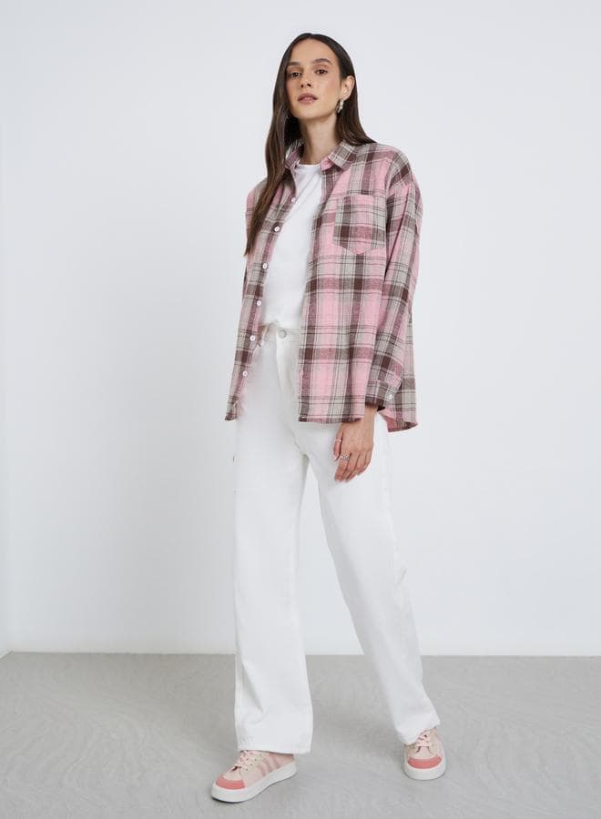 Styli Checked Buttoned Shirt with Chest Pocket