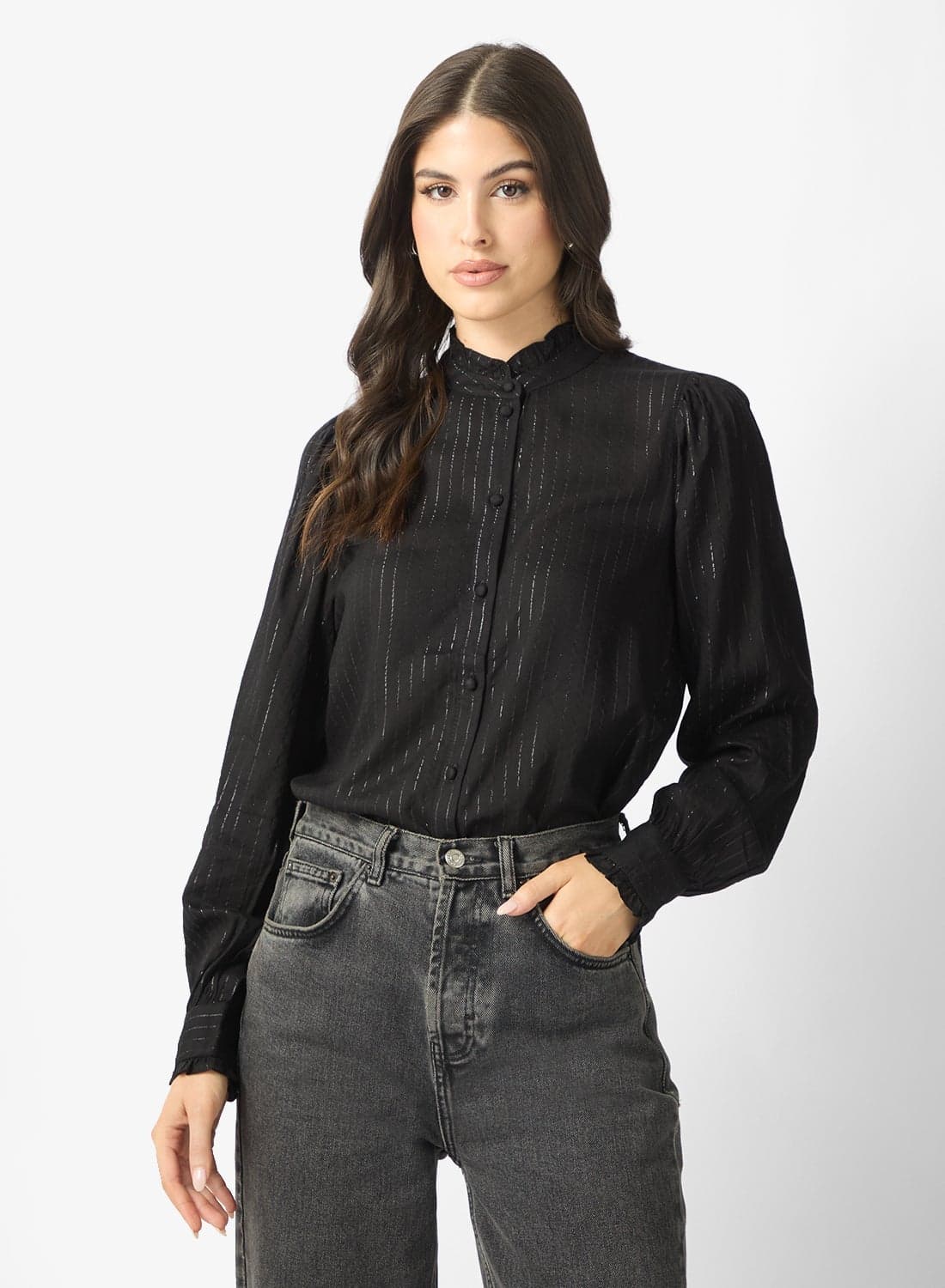 Vmbumpy Glitter Frill Long Sleeve Shirt