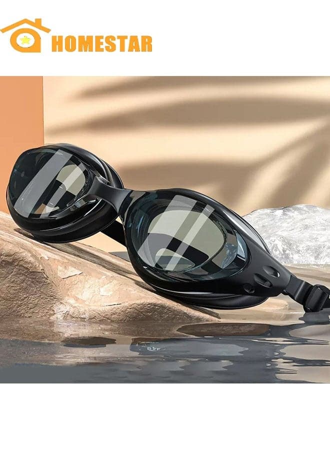 Black Swim Goggles, Anti Fog, UV Resistant, Wide Clear Vision, No Leaking, Adjustable Strap, Waterproof Silicone Material, For Men, Women, Kids