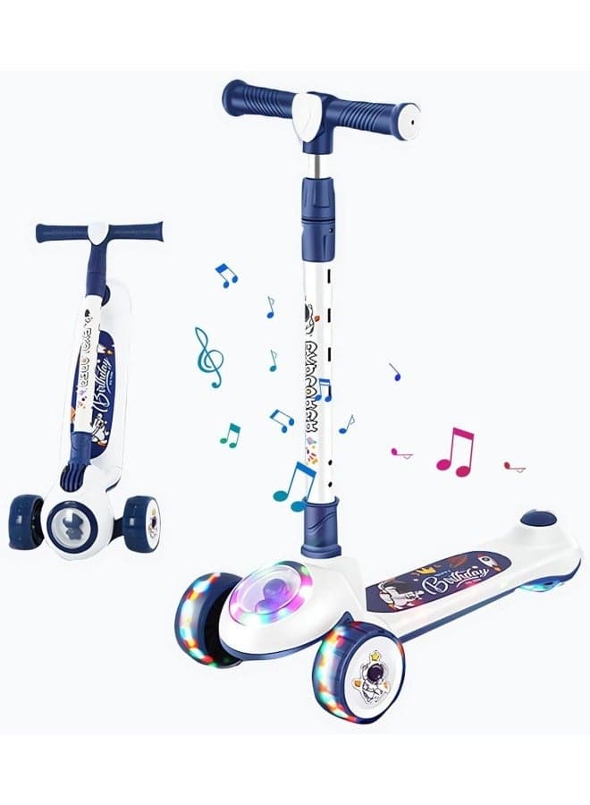 Kids Kick Scooter, LED Lighted Wheels, 3 Adjustable Height Handlebars, Lean-to-Steer, Anti-Slip Deck, 3 Wheels, for Ages 2-8 Years, up to 45 kg