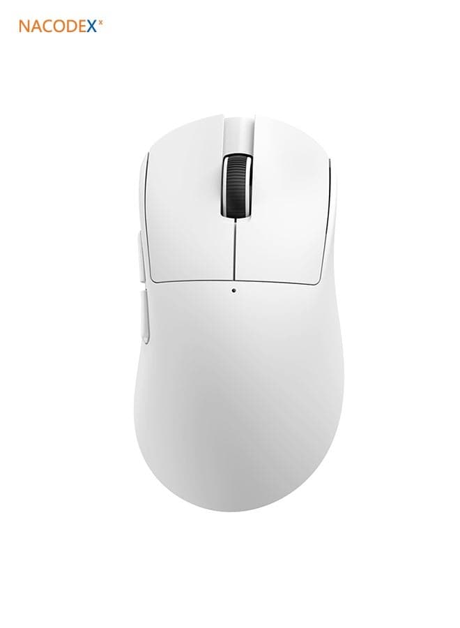 NJ08 Right-Handed Wireless Gaming Mouse with RGB Ambient Lighting Strips. Supports three connection modes (2.4 GHz wireless / Type-C wired / Bluetooth 5.0) and offers a maximum DPI of 12,800. Features six fully customizable buttons, long battery life, and a compact design. Compatible with Windows and Mac computers, ideal for both work and gaming (White)