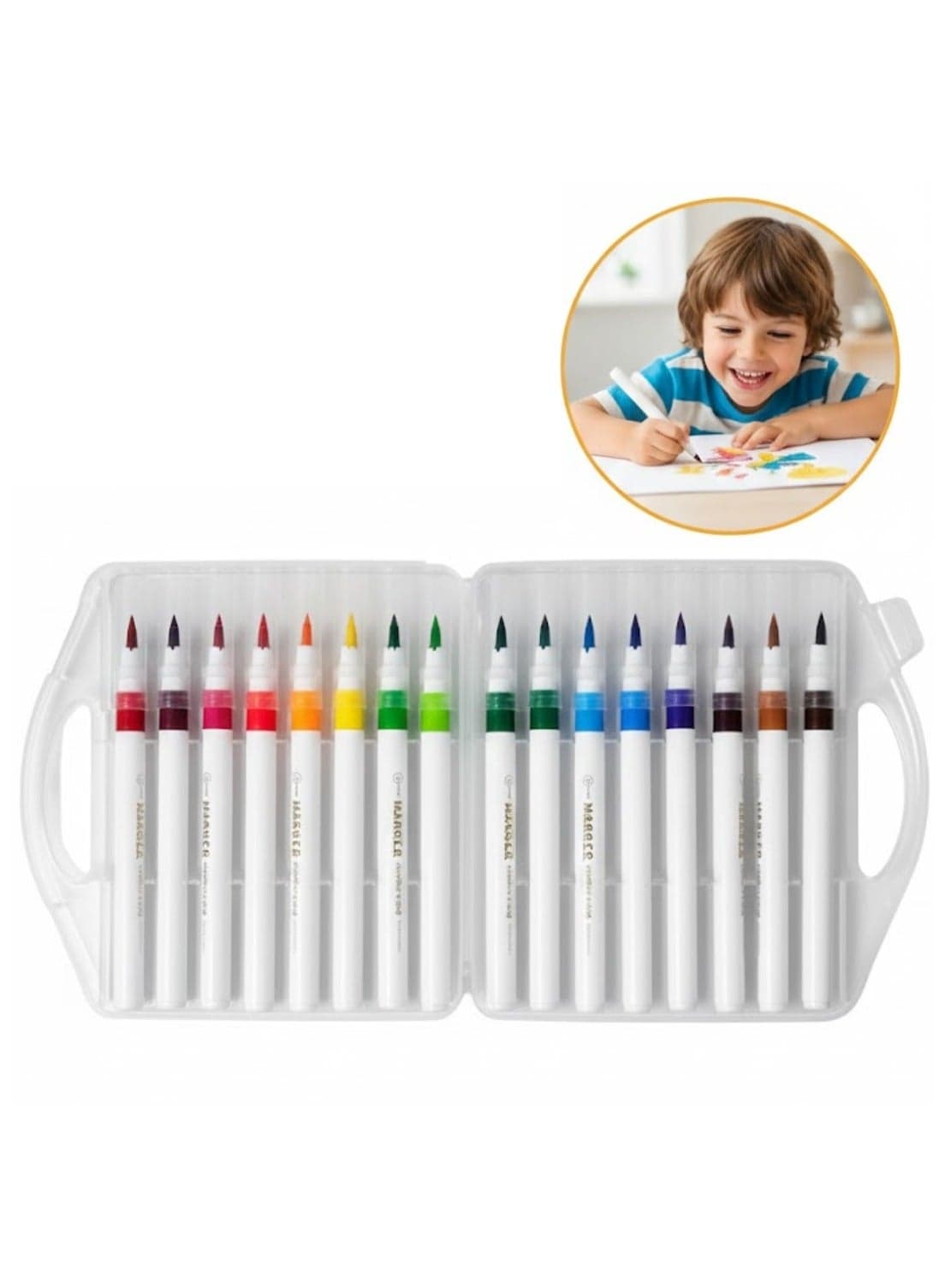 18 Color Children’s Painting Marker Pens – Assorted Colors, Water-Based Soft Tip Art Marker Set for Kids & Adults | Washable Non-Toxic Brush & Fine Line Pens for Drawing, Coloring, Rock, Wood, Fabric, Glass, Canvas & Craft Projects, Ideal for Kindergarten Learning Supplies