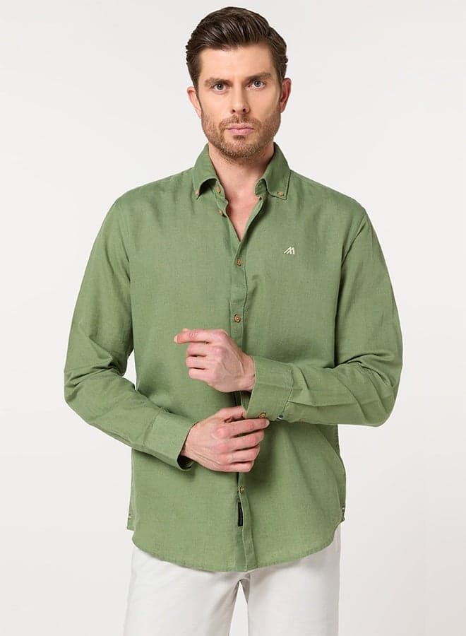 The Spice Market Green Linen Shirt with Exotic Warmth