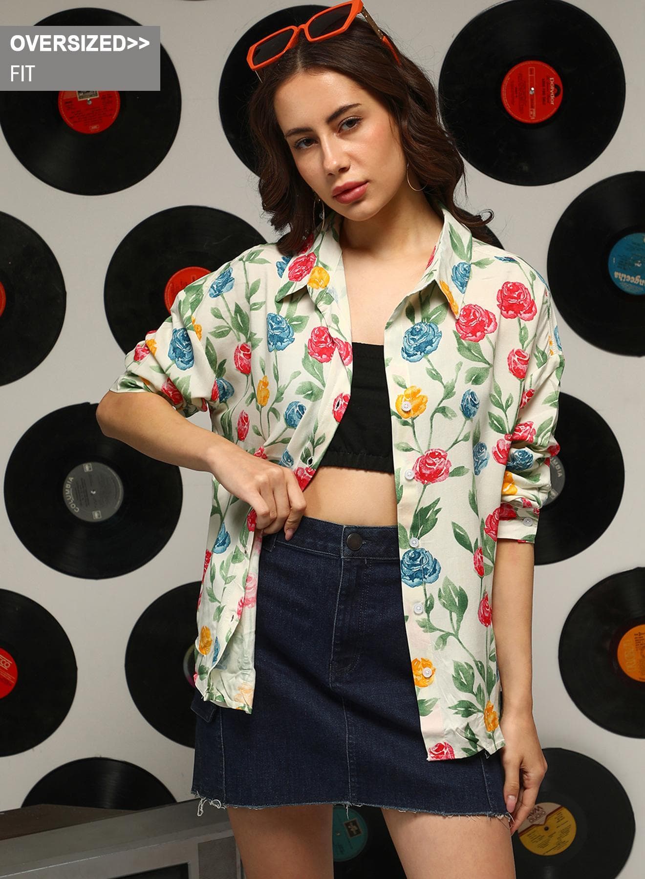 Women's Pale Yellow Rose Garden Oversized Shirt