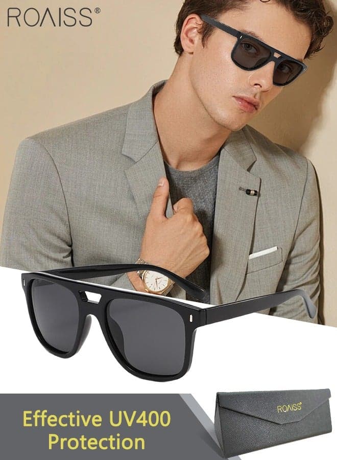 Retro Double Bridge Square Polarized Sunglasses for Women Men, UV400 Protection with Glasses Case, Fashion Anti-glare Sun Glasses, Suitable for Driving, Fishing, Traveling, Black