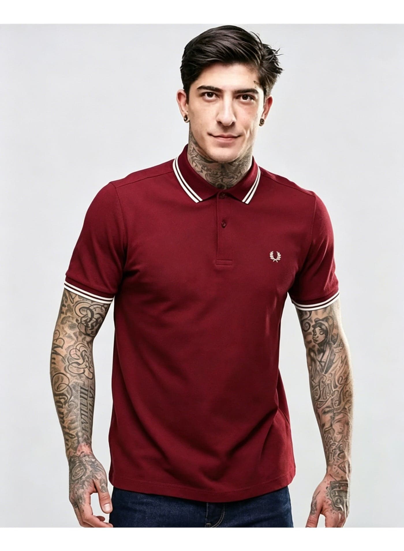 FRED PERRY Men's Polo Shirt - Short Sleeve Casual Heavy Wheat Embroidery T-Shirt