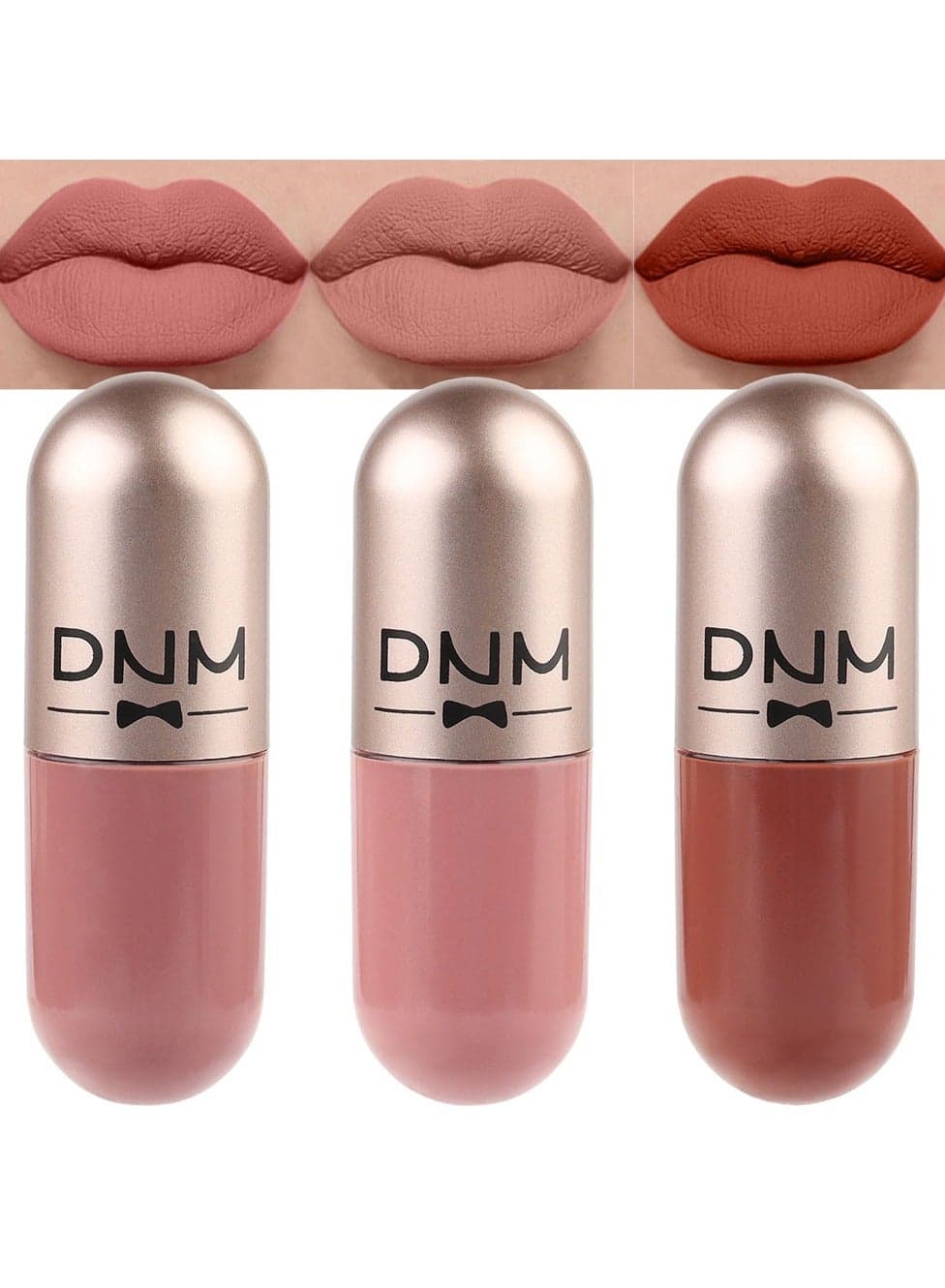 3Pcs Mini Pills Liquid Matte Lipstick Capsule Set for Women Mauve Nude Pink beige Lip stick Stain Long Lasting Waterproof color 06