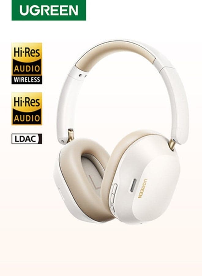 Headphones Wireless Bluetooth Hitune Max 5C, Adaptive Noise Cancelling Over-ear Headsets, Hi-Res Sound 75H Playtime Bluetooth 5.4, Foldable Retractable Headset For iPhone 17/16 series, Galaxy S26 S25 Utlra Fifa Watching White