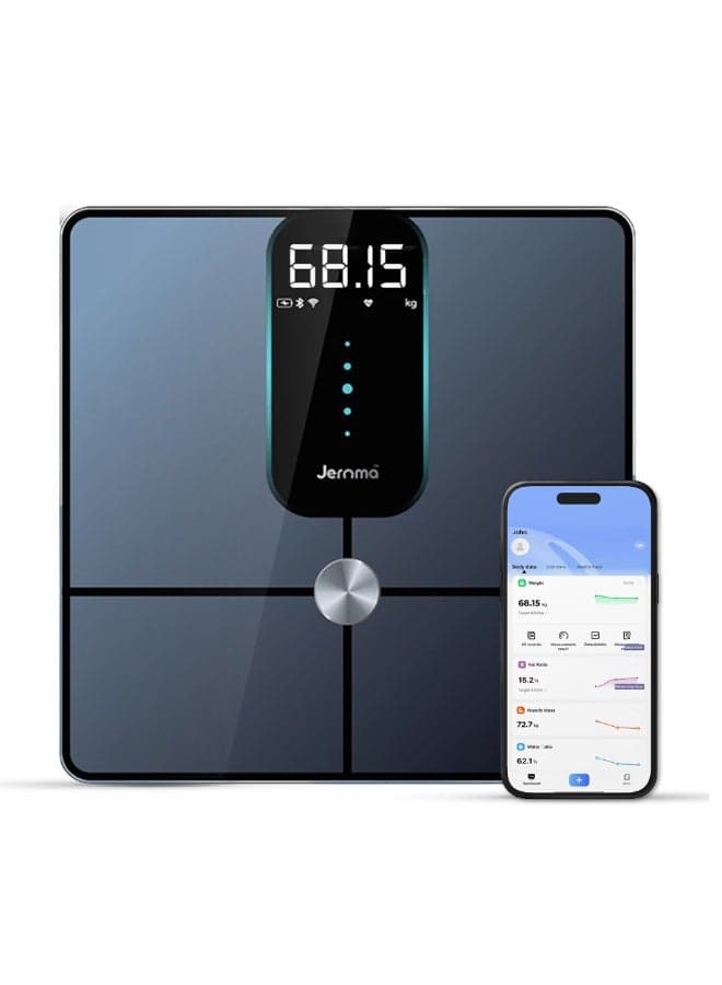 Jeroma Core+ Smart Body Scale | Digital Bathroom Weight Scale & Body Composition Weighing Scale with 25 Health Metrics, BMI Analyzer, Bluetooth App Sync, 180kg Capacity | 28x28cm Tempered Glass