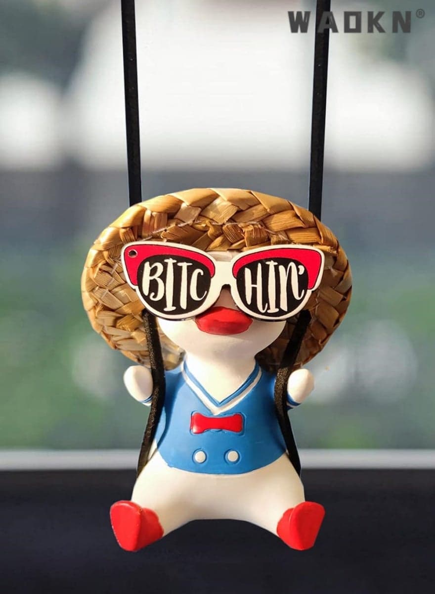 Cute Swing Duck Car Hanging Ornament for Rear View Mirror, Creative and Lovely Duck Car Pendant, Interior Decor Accessories, Festival Atmosphere Decoration