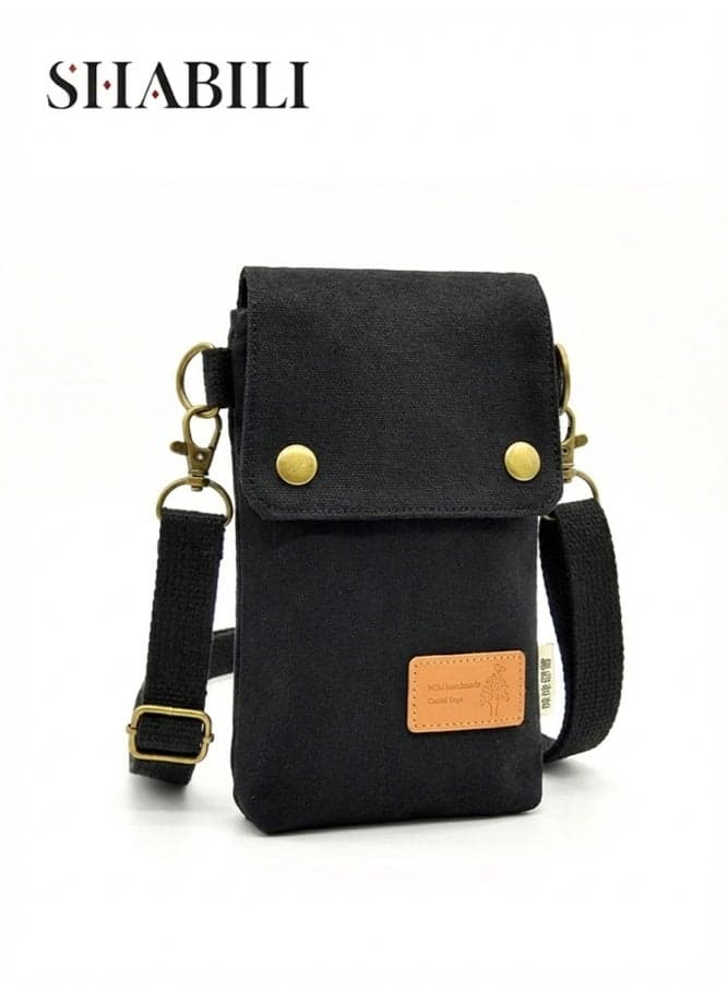 Women's Canvas Bag, Ladies Bag Shoulder Bag for Daily Commuting and Travel, Compact Handbag Carry Bag with Adjustable Strap and Snap Flap, Small Messenger Bag Sling Bag Satchel Bag for Phone (Black)