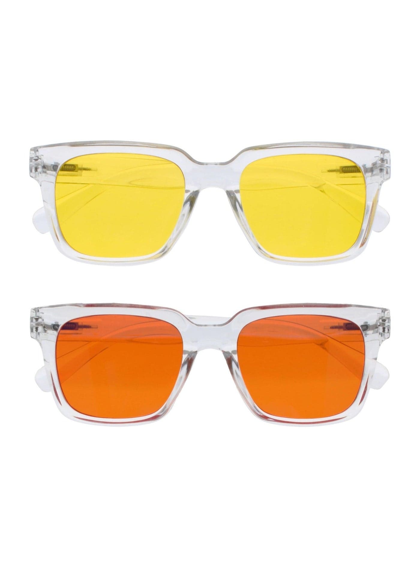 ERA Sunglasses for Women Men, Oversized Rectangular Frame with Spring Hinges, Polarised Yellow/Orange Lenses With UV400 Protection,Anti-reflective & Anti-Glare, Clear (Pack of 2)
