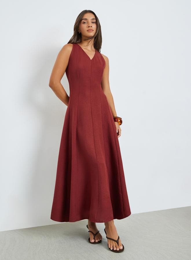 Rust Sleeveless A-Line Maxi Dress with Side Pocket
