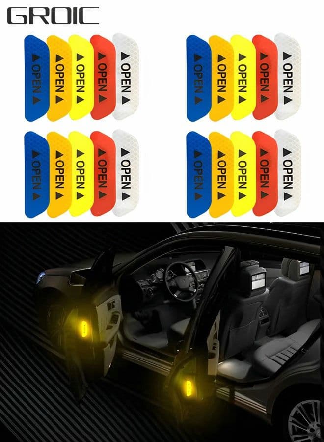20 PCS/5 Set Car Door Stickers Universal Safety Warning Mark Open High Reflective Tape Car Motorcycle Accessories Exterior Bike Helmet Sticker