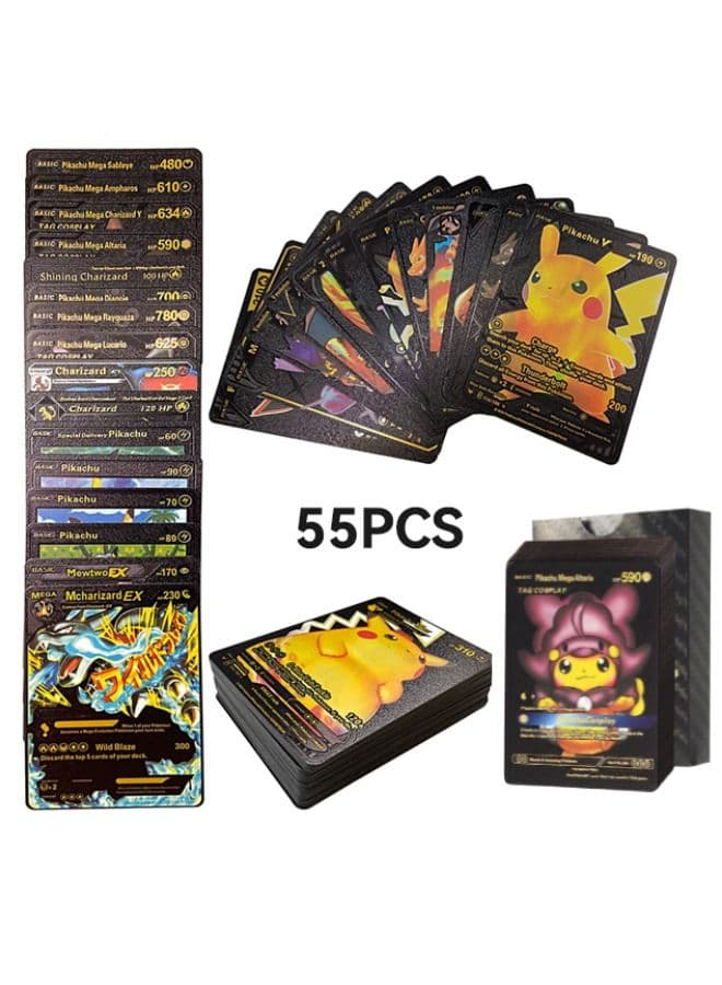 55-Piece Black Gold Cards Packs Vmax DX GX Rare Cards, Pokemon Rare Black Gold Cards, Best Gift For Collectors and Kids