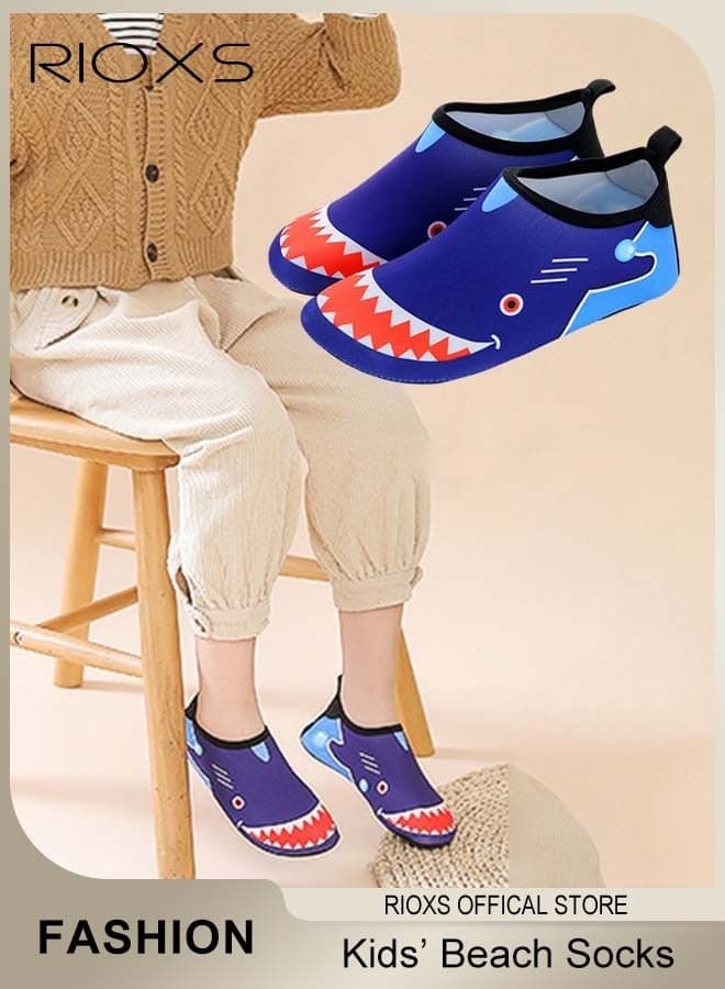 Kids Beach Water Shoes, Toddler Baby Girls Boys Barefoot Shoes, Non-Slip Athlesiure Shoes, Quick Dry Aqua Socks Shoes, Barefoot Sports Shoes Aqua Socks for Little/ Big Kids, Summer Beach Swimming Pool Water Park Barefoot Shoe, Outdoor Beach Walk Shoe, Children's Flat Comfort Footwear, Dark Blue Shark Sock Slip-ons Shoes