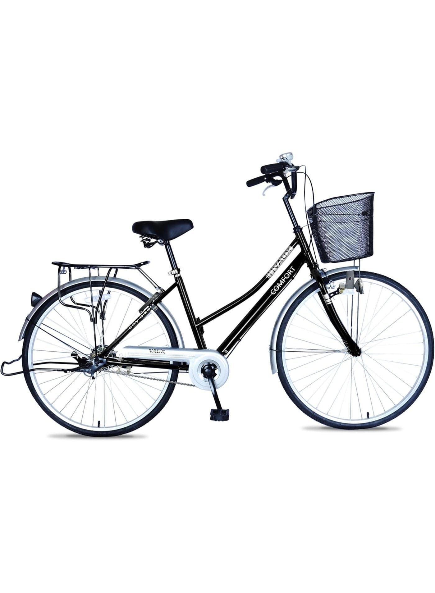 Comfort City Cruiser Bike || 26 Inch Wheel Size || For Adults || Adjustable Seat || Sturdy Steel Frame || Front Basket || Back Carrier || Black