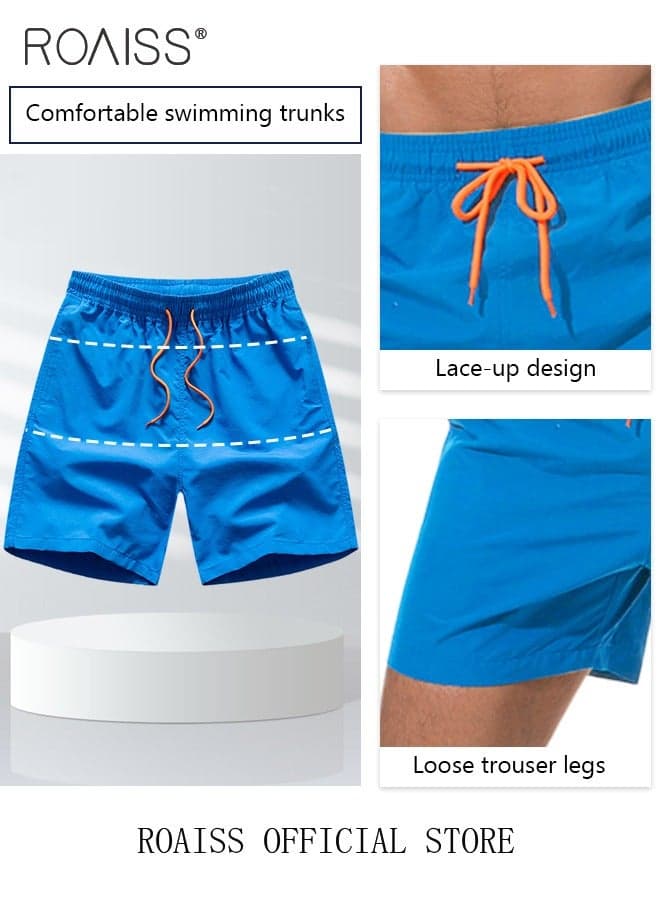Men Quick Dry Beach Shorts with Multiple Pockets, Comfortable Straight Leg Pants for Men, Solid Short Pants with Adjustable Drawstring and Elastic Waistband, Suitable for Active Lifestyles and Casual Occasions