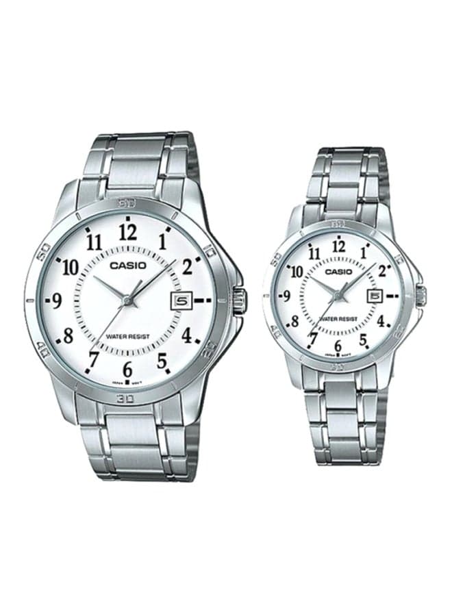 Unisex 2-Piece Stainless Steel Analog Watch Set BUNDLE MTP-V004D-7B + LTP-V004D-7B