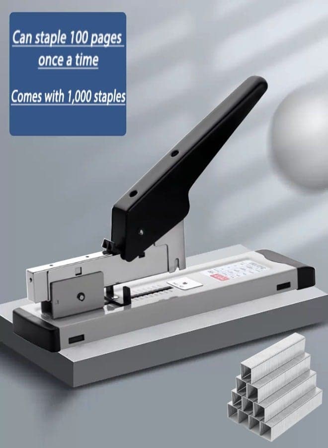 Heavy Duty Stapler, Large size Labor-saving Stapler Can Staple 100 Pages Once a Time with 1000pcs Staples High Capacity Manual Office Stapler for Paper Bindin