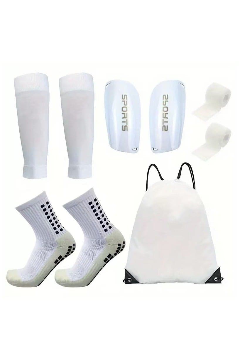 1 Pair Grip Soccer Socks, 1 Pair Soccer Sleeve Socks with 1 Pack Shin Guards and 2 Shin Straps, Football Game Set 6 Pcs