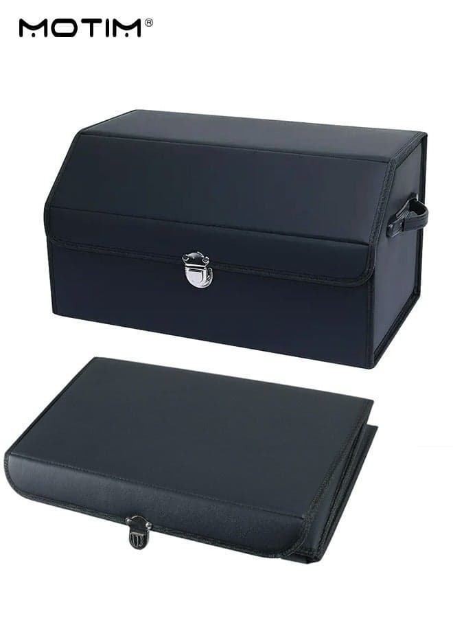 Leather Car Trunk Organizer And Storage Box, 55*30*30 CM, Foldable Multi Compartment Trunk Cargo Organizer Car Storage Backseat, Waterproof Dust-proof, Large Auto Grocery Trunk Organizer,