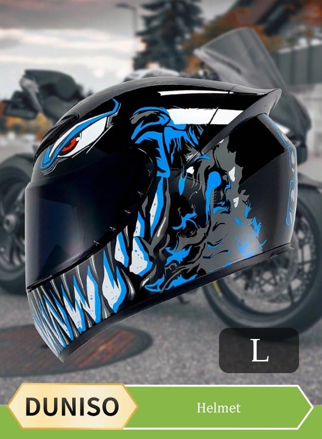 Full face motorcycle helmet, lightweight crash resistant motorcycle helmet, all season cool riding helmet,with black lenses, breathable lining, suitable for both men and women,suitable for recreational activities such as riding(L)