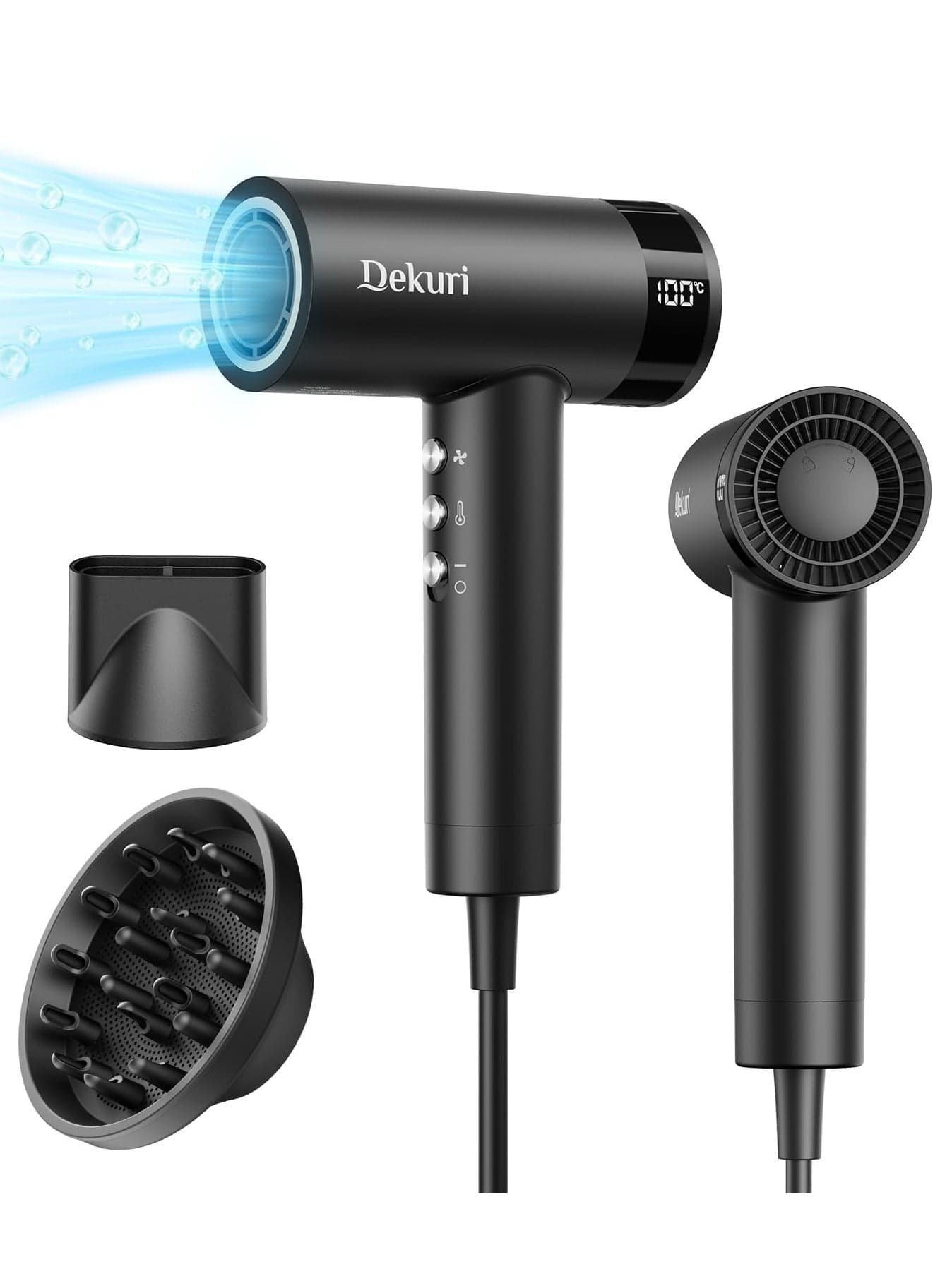 Hair Dryer, 110,000 RPM High Speed Motor Fast Drying Hairdryer, 200 Million Ionic Lightweight Hair Dryers, Low Noise Hairdryers for Women & Men, with Magnetic Nozzle & Diffuser, Black