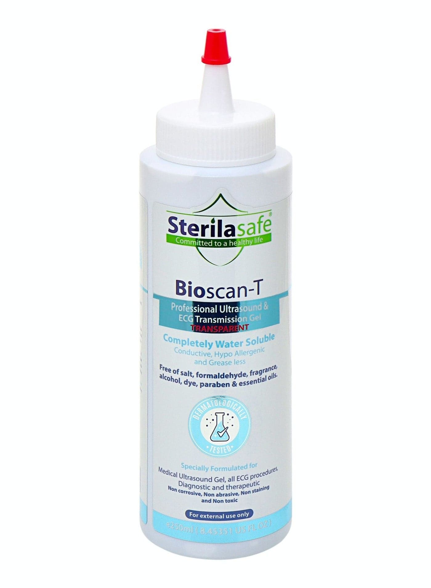 Sterilasafe BioScan-T Professional ECG Medical Ultrasound Transmission Gel, Transparent, 250 ml