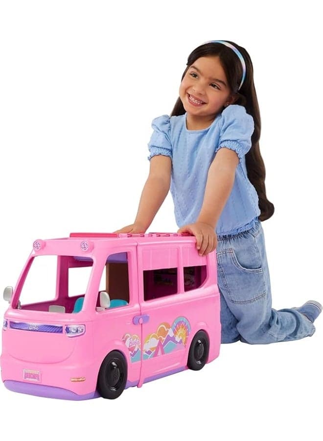 Dream Camper Playset with Roof Tent, Swing Chair, Fishing Pond, BBQ Grill with Color-Change Feature & 60+ Accessories Including Dough