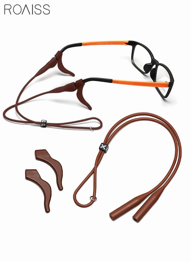 Eyeglasses Strap-Chains-Cord Eco-Friendly Silicone Sunglass String for Men Women Kids Adjustable Eyewear Retainer with Ear Hooks for Reading Glasses Sports and Outdoor Activities Brown