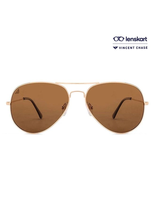 Unisex VINCENT CHASE By Lenskart | Top Gun Full Rim Aviator Frame Polarized & UV Protected Sunglasses VC 5158/P - 58mm - Gold