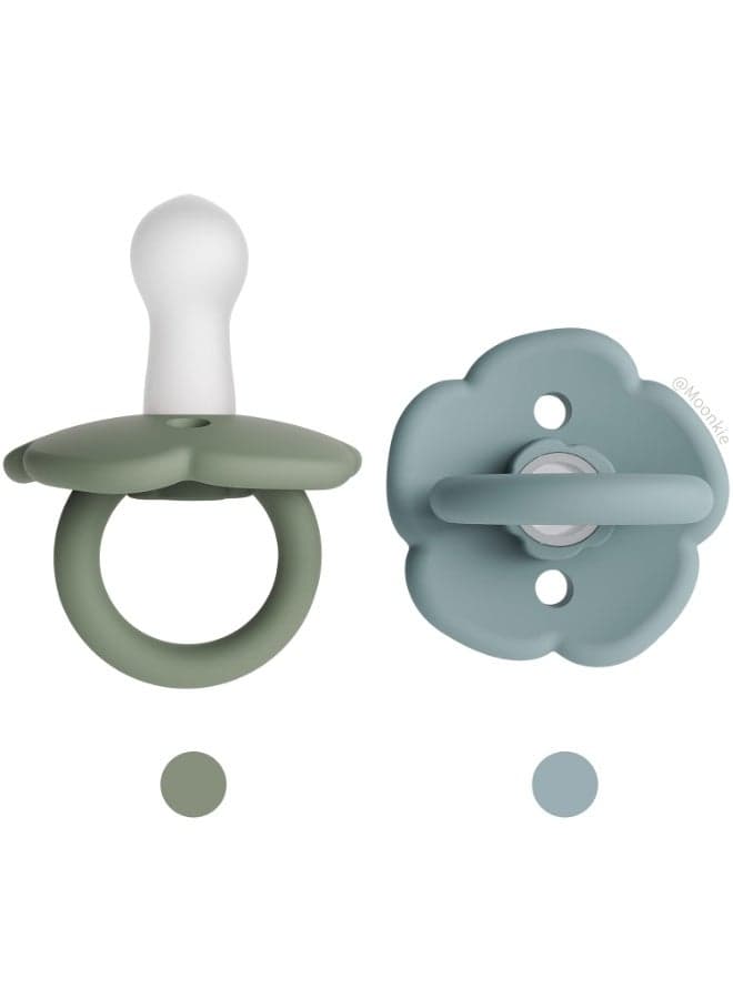 Moonkie Pacifiers Set of 2 | One-Piece Design Baby Pacifier with Large Air Holes | BPA-Free Safe Silicone Soother | 0-6 Months