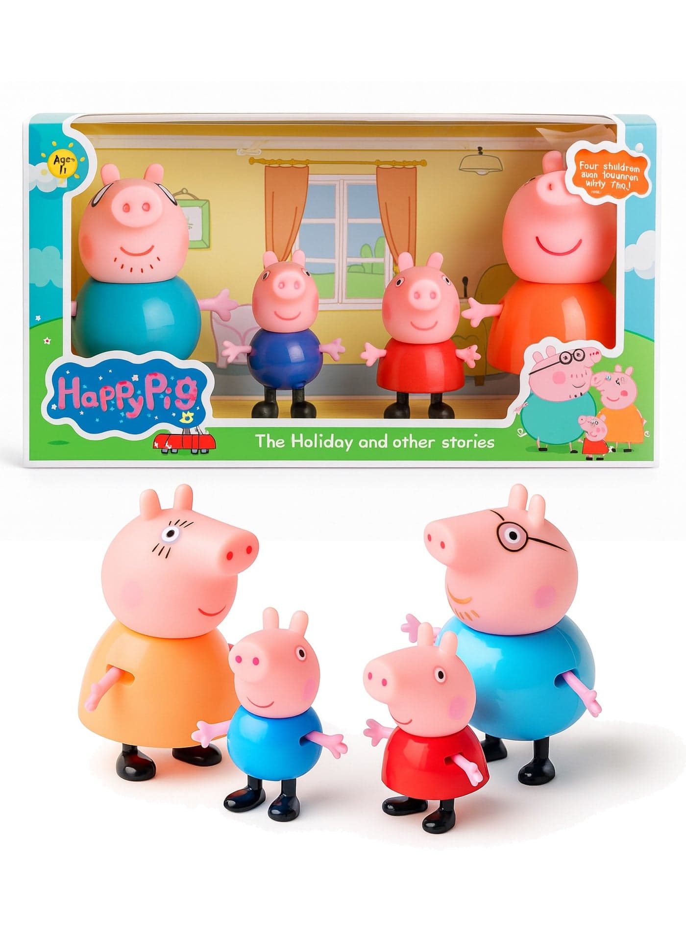 Family House Toy Set for Kids – 4PCS Pretend Play Family Figures with Baby, George, Mommy & Daddy | Soft Rubber Face Dolls for Role Play | Kids Imaginative Play House Characters | Gift Toy Set for Toddlers, Boys & Girls