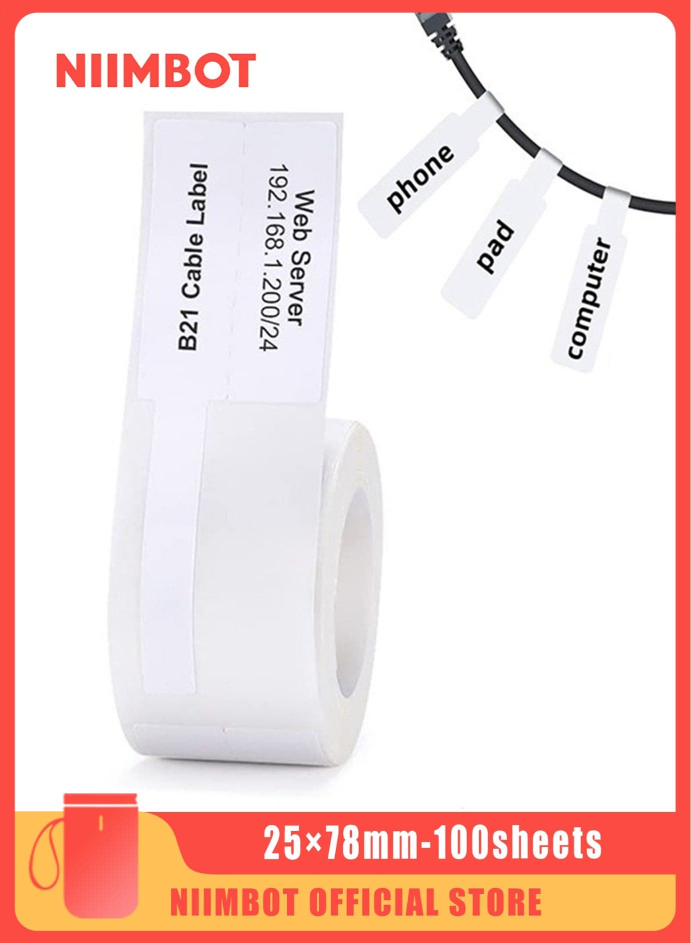 B21/B1/B3S Label Maker Papers Waterproof Cable Thermal Label Paper for Barcode Printing Cable Label Refills for Home Office Circuit Box, White 25*78mm White