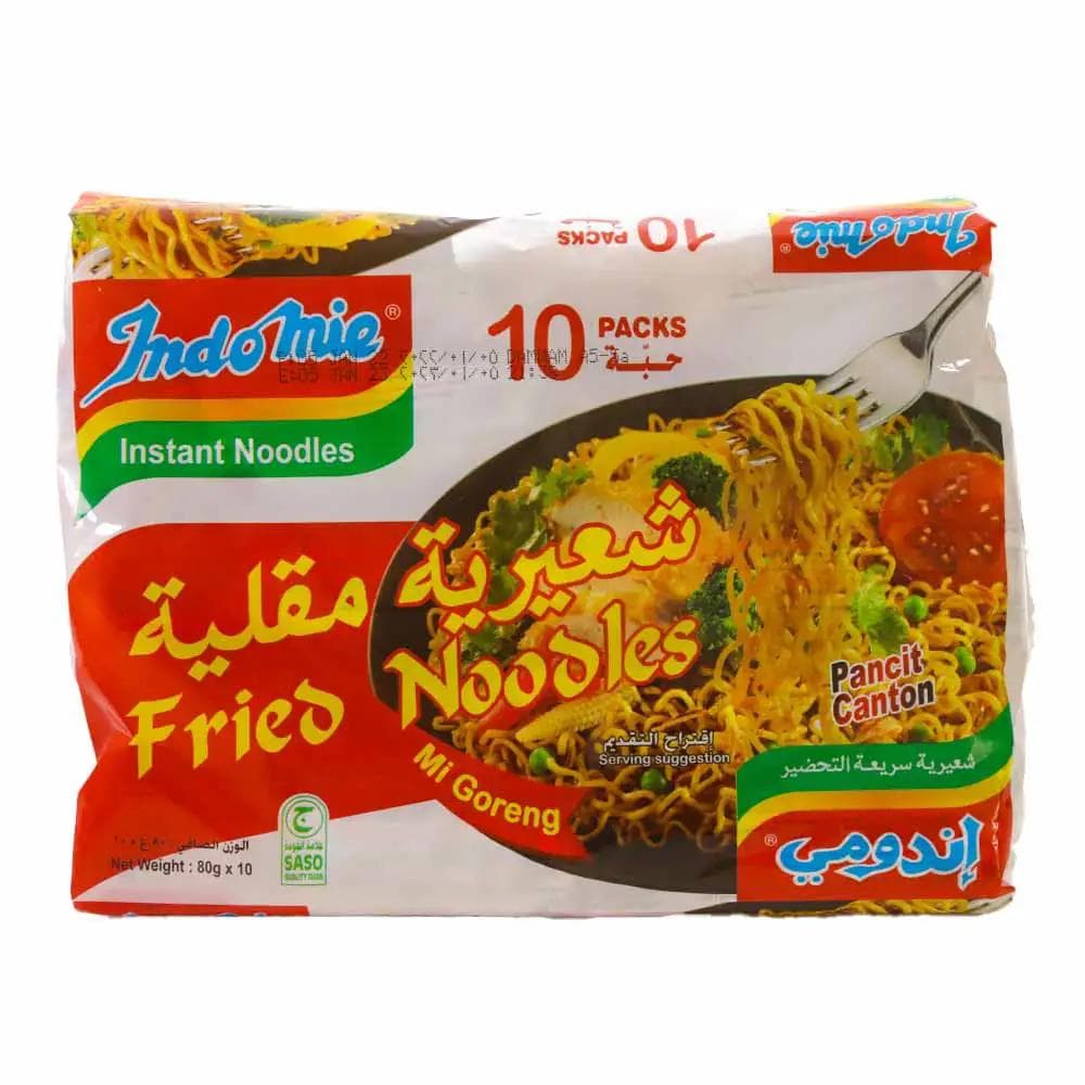 Indomie Fried Noodle Flavor Instant Fried Noodles, 10 Packets X 80gms Instant Any Time Meal
