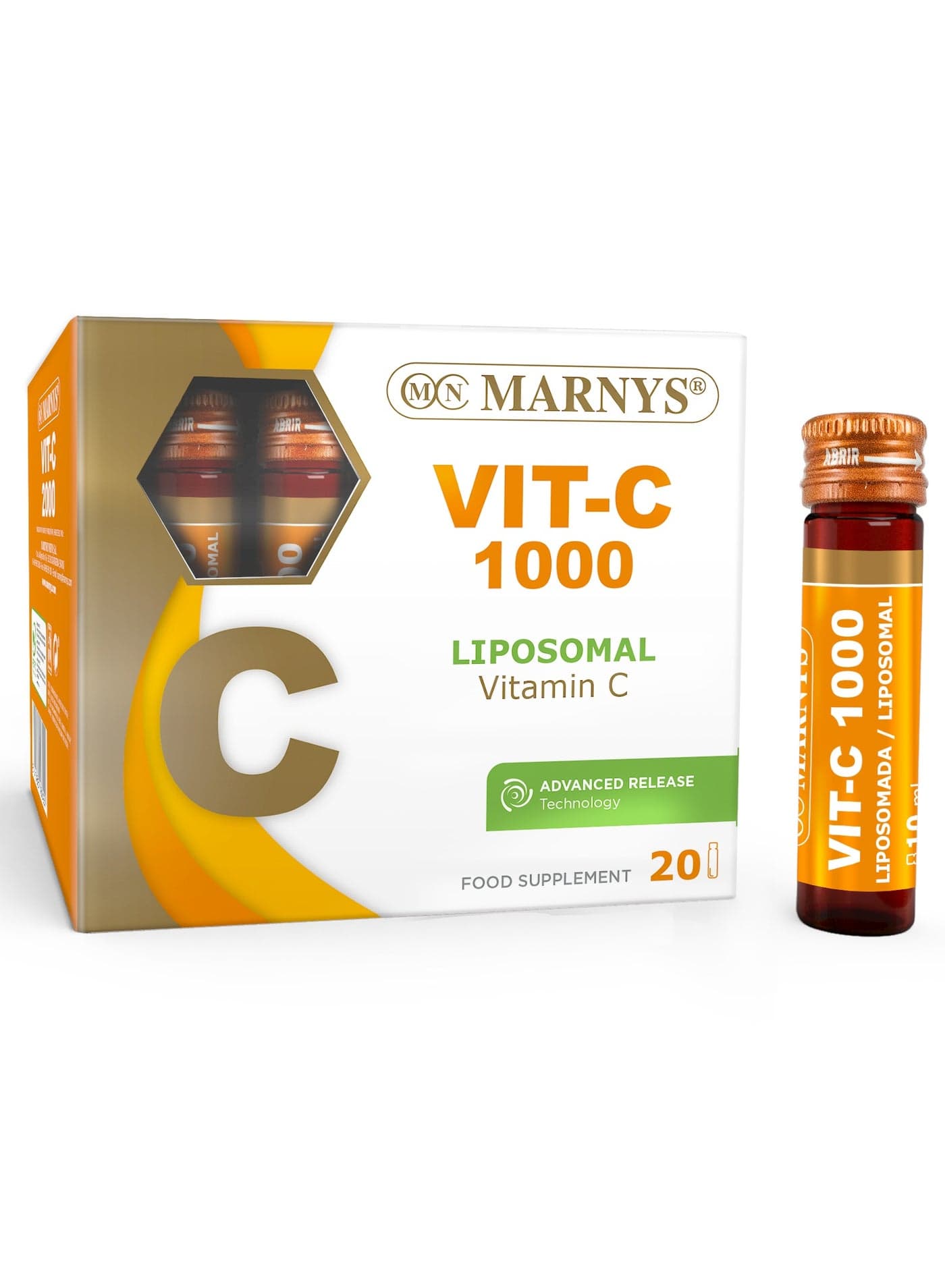 Marnys Vit-C 1000 - Liposomal Vitamin C 1000mg - Immune & Antioxidant Support - High Absorption Liquid - 20 Drinkable Vials