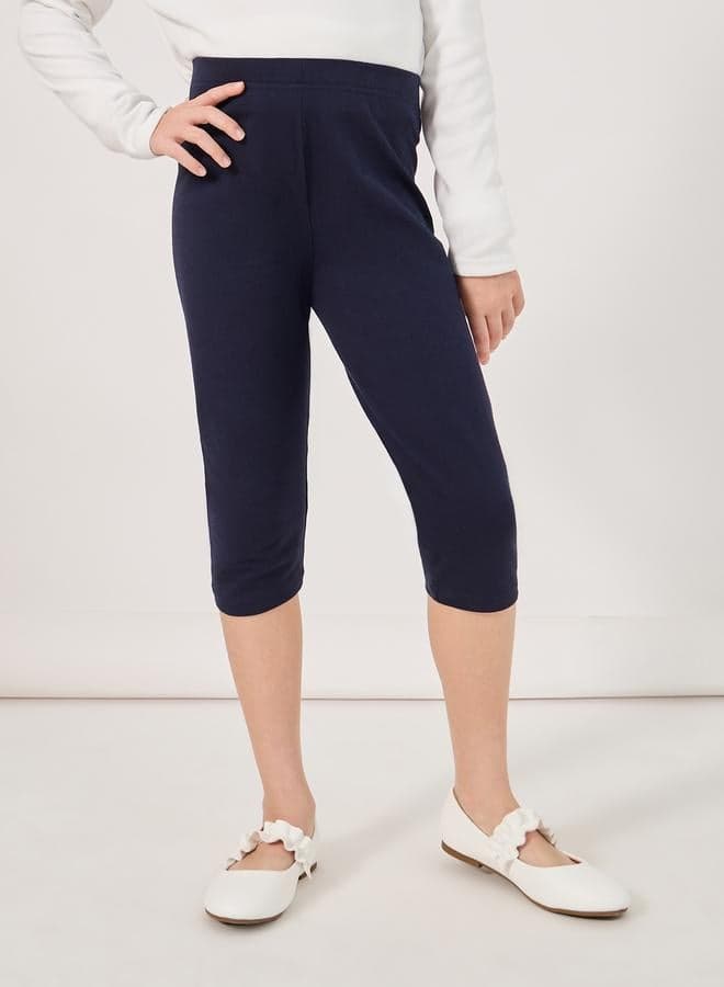 Solid Capri Leggings With Elastic Waistband