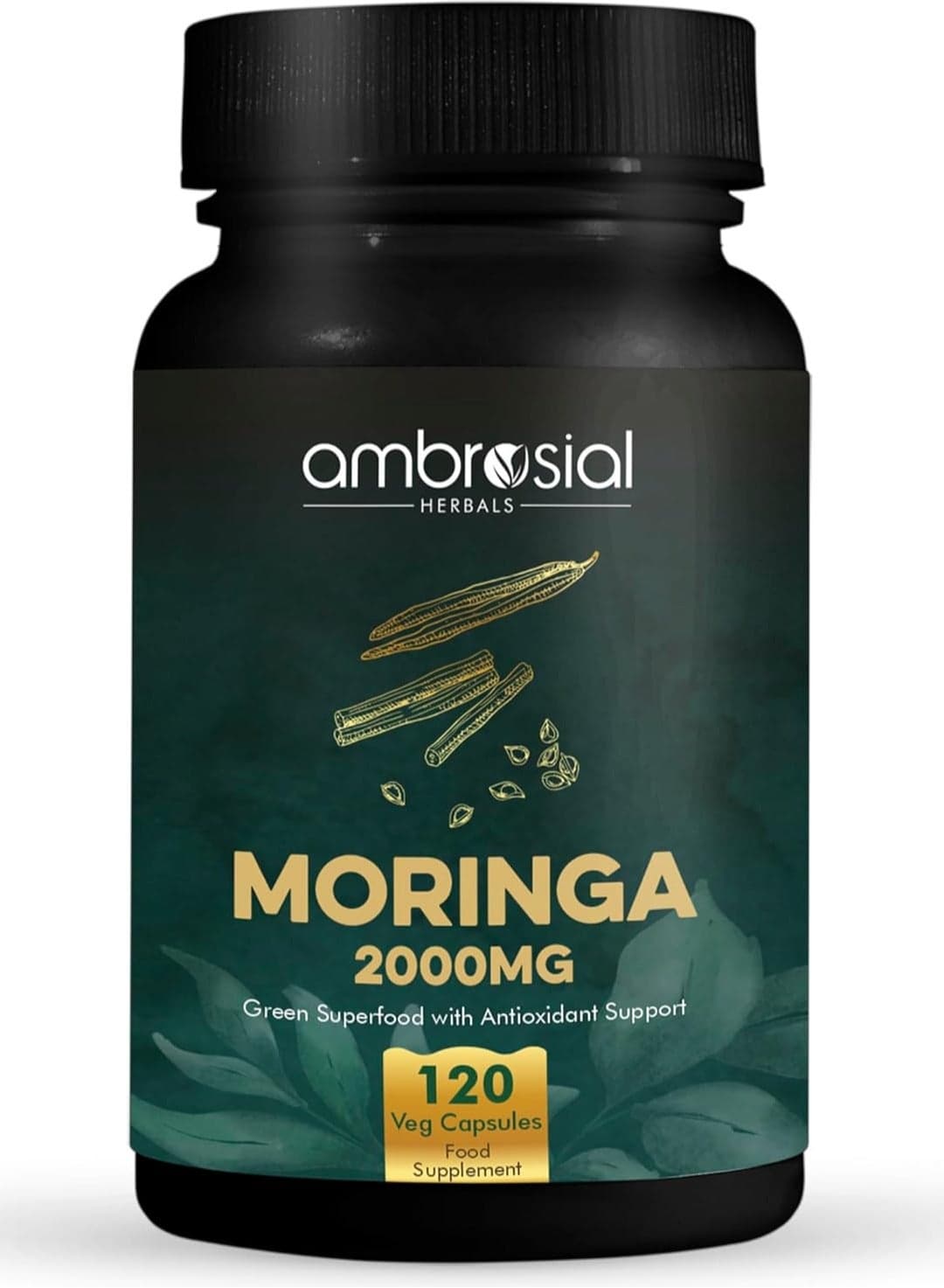 Ambrosial Premium Organic Moringa Capsules 2000MG - High Strength Antioxidant Superfood Supplement for Energy and Wellness - 120 Veg Capsules