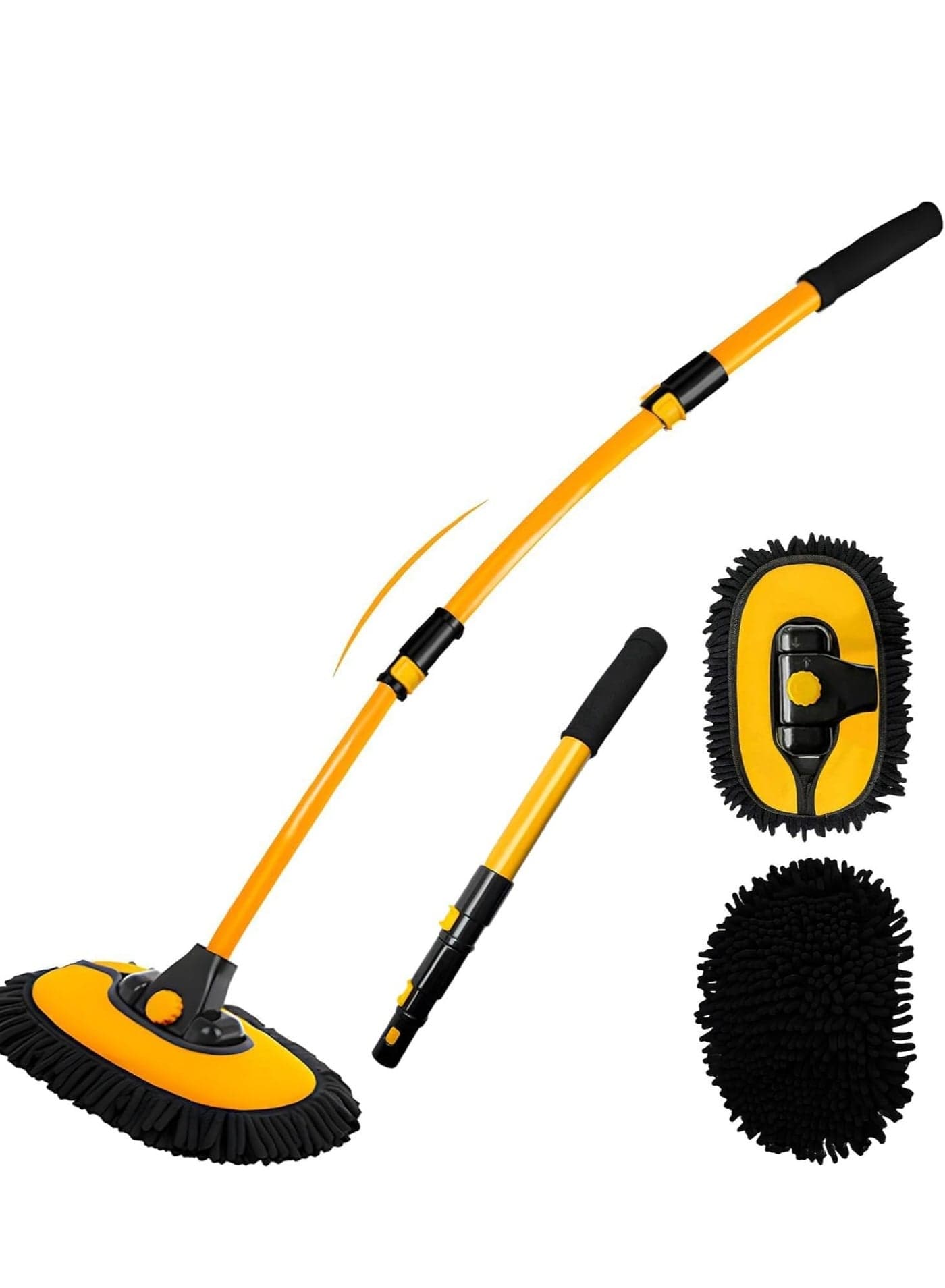 15°Curved Car Wash Brush with Long Handle, 43" Extension Pole RV Truck Microfiber Cleaning Mop Auto SUV Wheel Boat Exterior Interior Detailing 2 in 1 Carwash Duster Not Hurt Paint Scratch Free