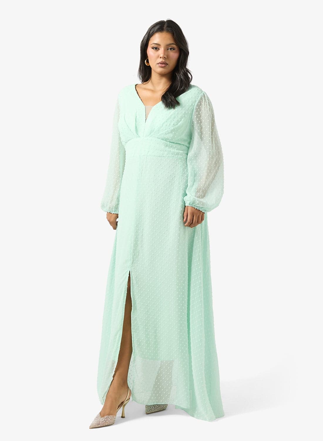 Puff Sleeve A-line Dress With Slit
