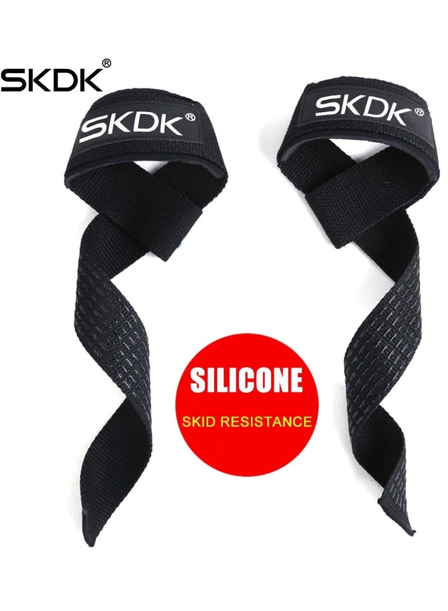 Non-Slip Silicone Lifting Straps,Cotton Hard Pull Wrist Lifting Straps Grips Band-Deadlift Straps with Cushioned Wrist Padded and Anti-Skid Silicone-for Weightlifting, Bodybuilding, Strength Training
