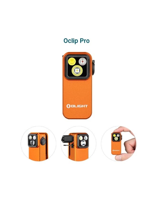 Olight Oclip Pro Flashlight (Orange), Multifunctional EDC Clip Light, 500 Lumens Rechargeable LED, 120m Beam, USB-C for Everyday Carry, Work, Safety Alert