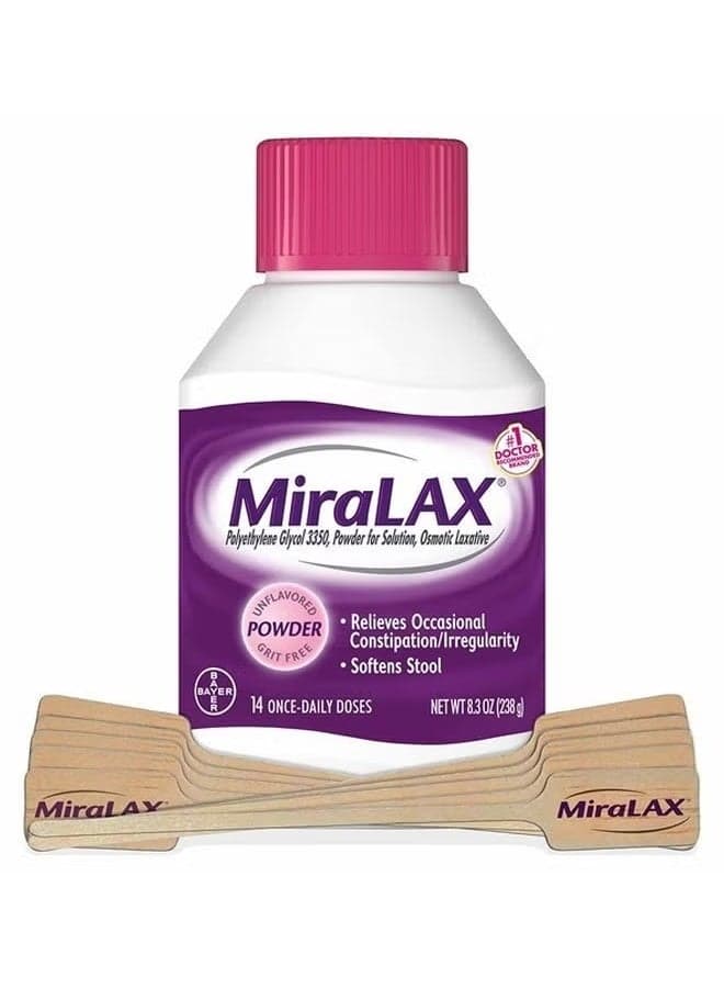 Gentle Constipation Relief Laxative Powder with Stirrer, Stool Softener, No Harsh Side Effects, Osmotic Laxative 14 Dose