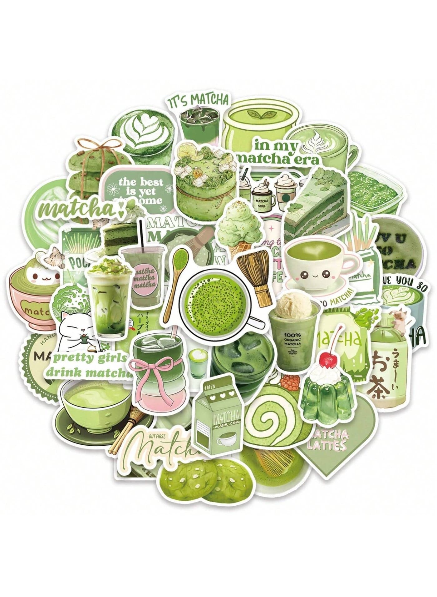 50 Pcs Matcha Cartoon Graffiti Stickers-Green Tea Vinyl Stickers | Waterproof, Reusable Self-Adhesive Cute Cartoon Matcha/Matcha Latte Decals for Laptop, Phone, Water Bottle, Notebook, Scrapbooking, Planner, DIY Crafts, School Supplies & Travel Luggage